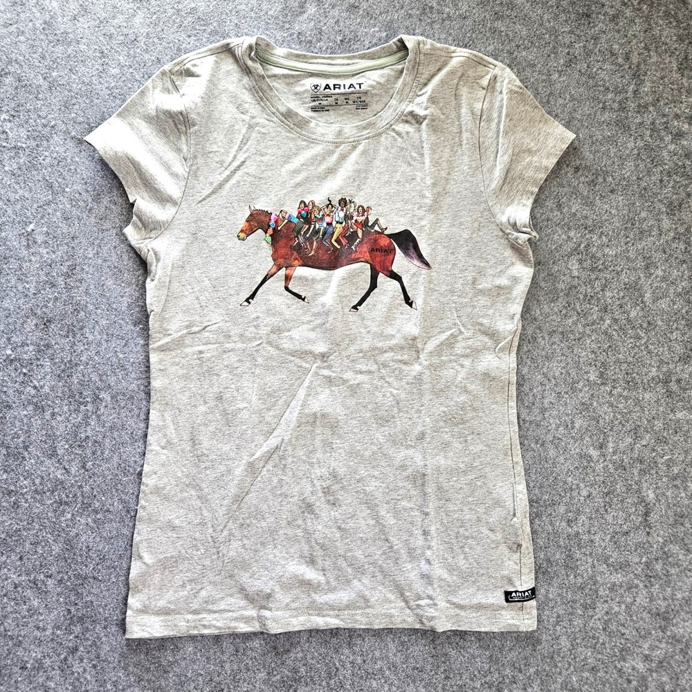 Ariat Womens Heather Gray Horse Graphic Tee 3D Bead Accents Size M Slim Fit